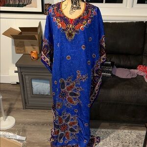 Elegant Blue Floral Kaftan Dress